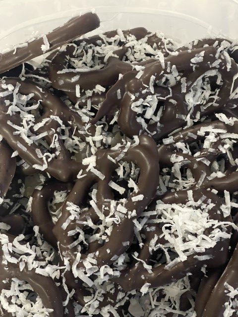 Dark Chocolate with Coconut Topping Pub Pretzels 
